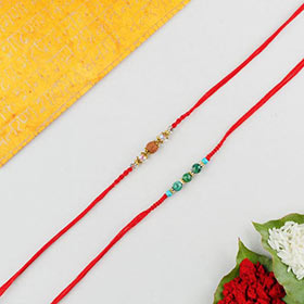 Rudraksh & Green Agate Stone   2 Rakhi Set