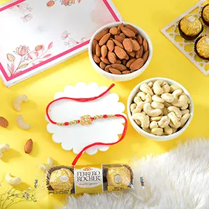 Golden Blossom Rakhi with DryFruits and Ferrero Rocher 3