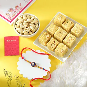 Traditional Colourful floral Rakhi with Cashew and Soan Papdi