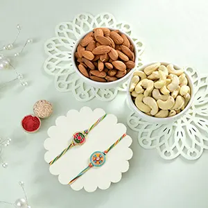 Traditional Coloured Set of 2 Rakhi with Dryfruits