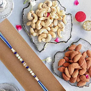 Beads of Bond Blue Rakhi With Almonds and Cashew