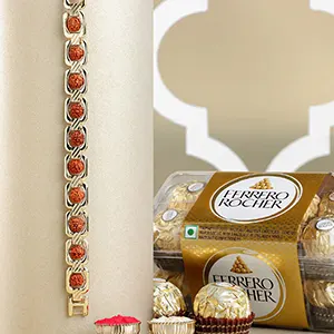 Glamorous Gold Embellished Rudraksh Rakhi N Ferrero Delights