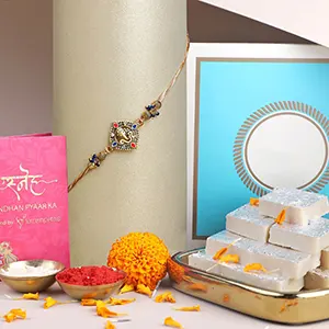 Celestial Ganesha Serenade Rakhi with Kaju Katli Combo