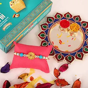 Peacock Rakhi and Thali Combo with Soan