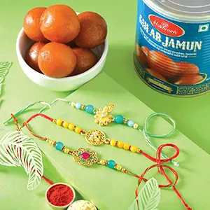 Gulabjamun Rakhi for Three-Rakhi with Sweets to Australia