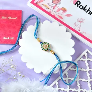 Floral Shaped Rakhi Gift Combo with Blue Thread