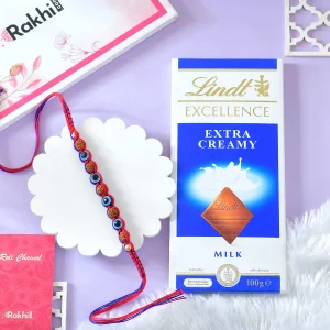 Premium Evil Eye Rudraksha Rakhi with Lindt Chocolate