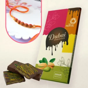 Five Rudraksha Rakhi Gift Combo with Dubai Chocolate
