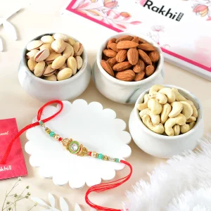 Classic Kundan Rakhi Gift Combo with Assorted Dryfruits