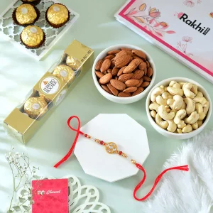 Kundan Rakhi Gift Combo with Chocolates & Dryfruits