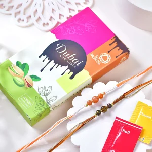 Luxury Pack of 2 Beaded Rakhi with Chocolate Bar