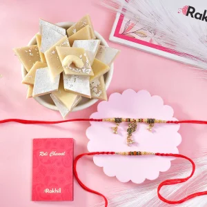 Premium Designer Bhaiya Bhabhi Rakhi Set Gift Combo with Kaju Katli