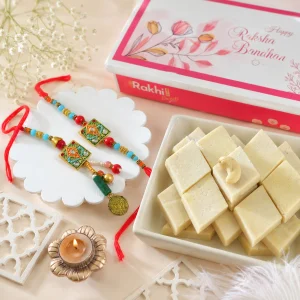 Exquisite Bhaiya Bhabhi Rakhi Gift Combo with Kaju Katli