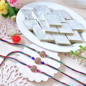 Pack of 3 Ethnic Rakhi with Kaju Katli