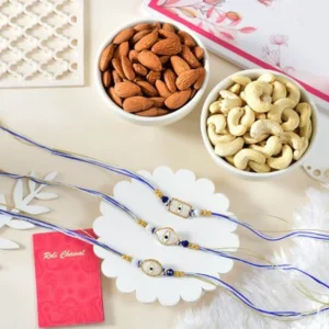 3 Evil Eye Protection Rakhi Gift Combo with Dry Fruits