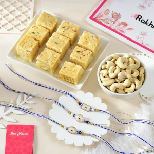 Pack of 3 Evil Eye Rakhi & Gourmet Hamper