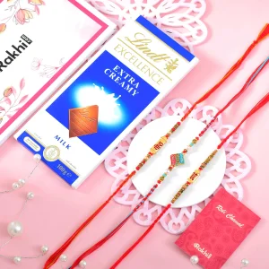Pack of 3 Bhai Rakhi Gift Combo with Lindt Chocolate