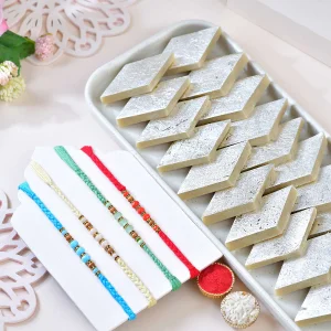 Premium Fascinating Four Rakhi with Kaju Katli