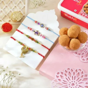Premium Festive Rakhi Family Set with Besan Laddoo