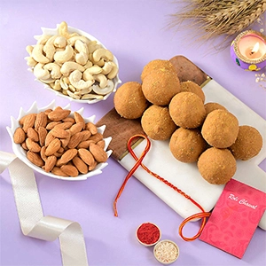 Single Rakhi Thread With Sweets & Dryfruits