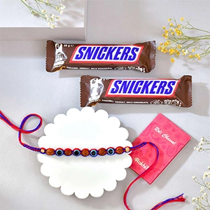 Rudraksha & Evil Eye Protection Rakhi with Snickers Chocolate