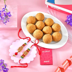 Bhaiya Bhabhi Rakhi Set with Besan Laddoo.