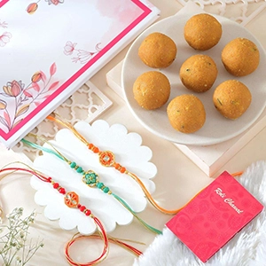 Set of 3 Enchanting Rakhi with Besan Laddoo