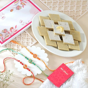 Set of 3 Enchanting Rakhi with Kaju Katli