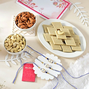 Elegant Evil Eye Rakhi Set with Dryfruits & Kaju katli