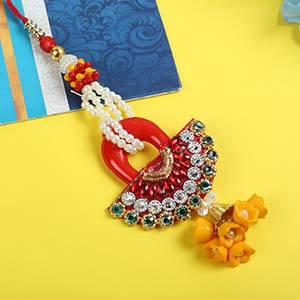 Red Rajwadi Diamond Lumba Bhabhi Rakhi - Jewelled Rakhi to UK