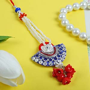 Blue Rajwadi Diamond Bhabhi Lumba Rakhi - Jewelled Rakhi to UK