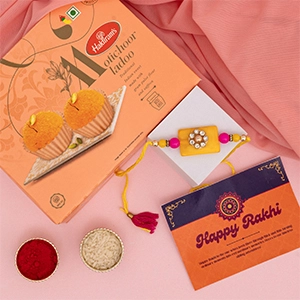 Stone Studded Rakhi with Mootichoor Laddo