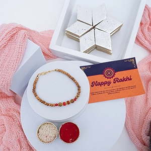 Rudraksh Rakhi with Kaju Katli