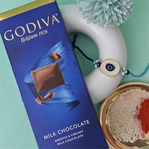 Evil Eye Rakhi with Godiva Bar-Send Rakhi to USA