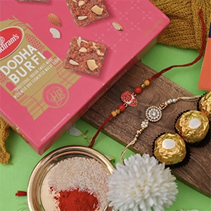 Set of 2 Rakhi with Dodha Barfi