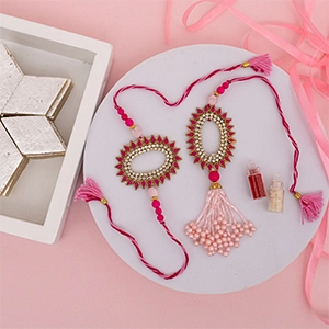 Elegent Bhaiya Bhabhi Rakhi Set with Kaju Katli