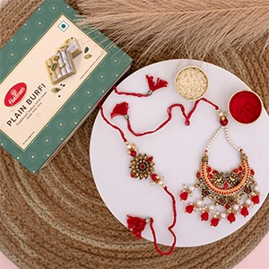 Chand Bali Lumba Rakhi and Bhai Rakhi with Plain Barfi