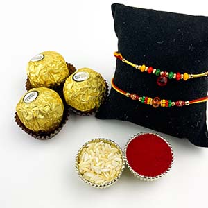 2 Traditional Rakhis with 3 Ferrero Rocher