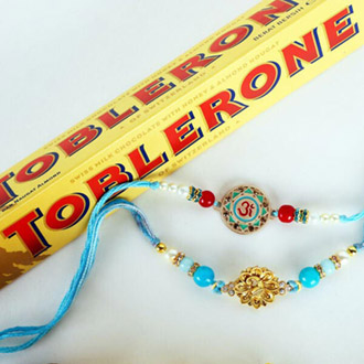 Om & Peacock Rakhis with Toblerone
