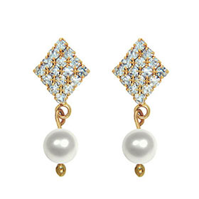 Oviya Gold Plated White Pearl Drop Earring with Austrian Crystal for Women