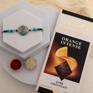 Vintage Silver Meenakari Rakhi with Lindt Chocolate Gift Box