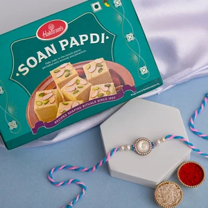Trishul Pearl Rakhi with Soan Papdi