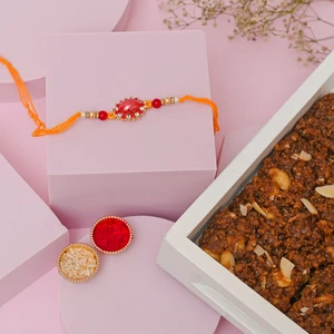Ruby Stone Rakhi with Dodha Burfi