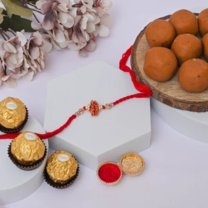 Radha Krishna Rakhi with Peda & Ferrero Rocher