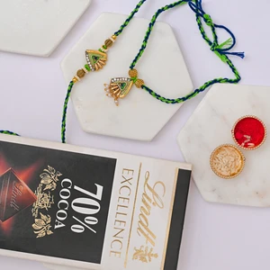 Peacock Rakhi Pair with Lindt Excellence Chocolate