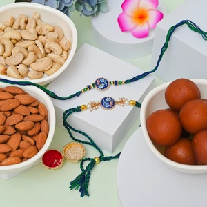 Handpainted Floral Rakhi Hamper with Almonds, Cashews & Gulab Jamun