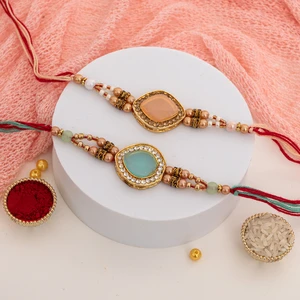 Designer Crystal Pearl Rakhi Pair
