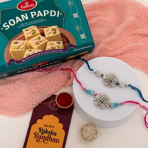 Designer Floral Rakhi with Soan Papdi Gift Pack