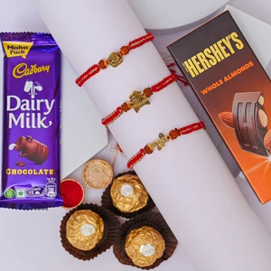 Divine Spiritual Rakhi Gift Box with Premium Chocolates-Set of 3 Rakhi to Canada