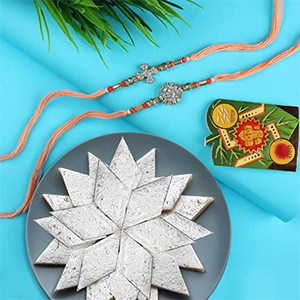 Premium Diamond 2 Rakhi Set with Kaju Katli for Netherlands